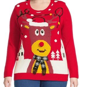 What’s Next Cozy Red Reindeer Christmas Sweater